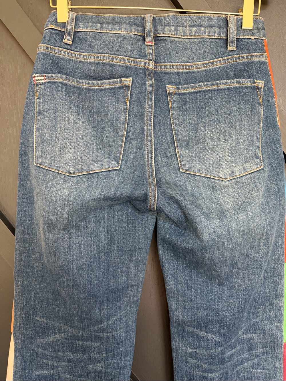Alice + Olivia High Waisted Flare Jeans with Vegan Leather Patchwork, Size 26 - Picture 11 of 14